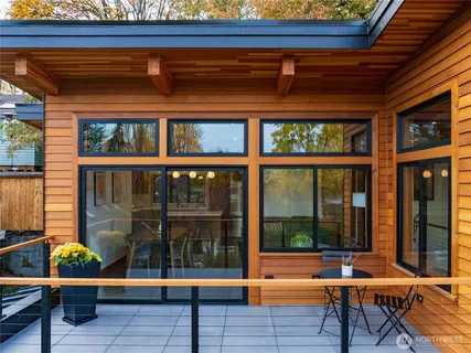 a building outdoor space with patio furniture