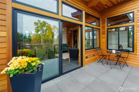 a outdoor living area with furniture