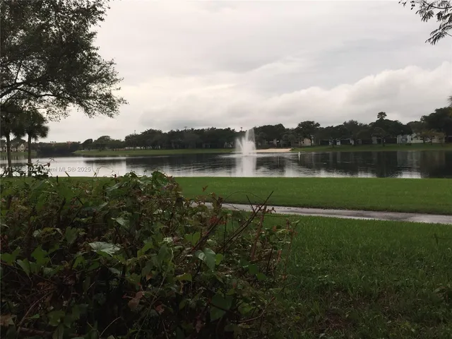a view of a lake from a yard