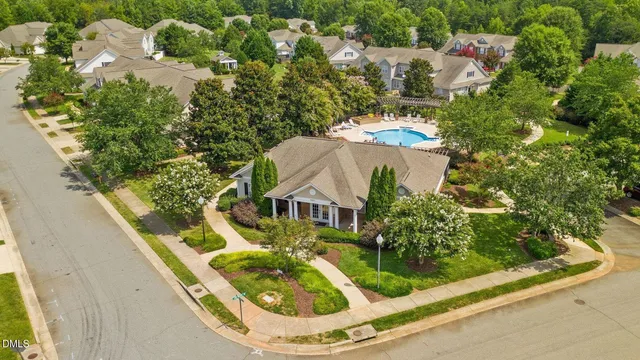 a garden view with a seating space