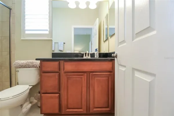 a bathroom with a toilet a sink and a mirror