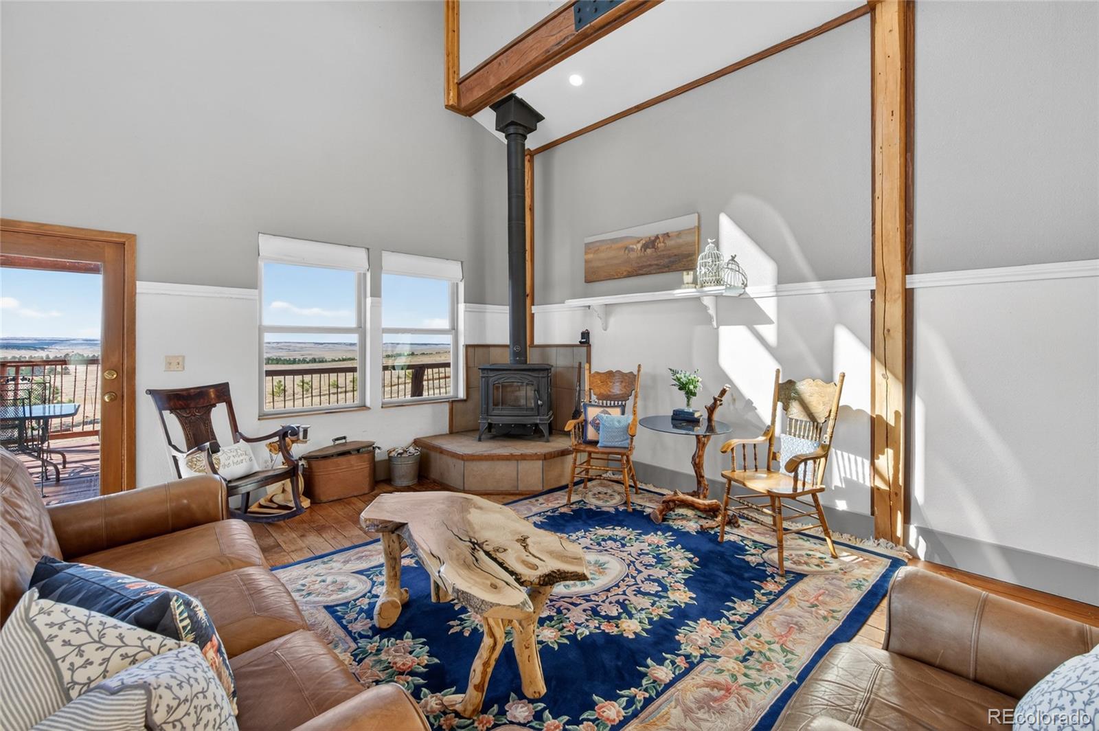 31885 Ridge Road Ramah, CO 80832 - Photo 14 of 47 a living room with furniture fireplace and a table