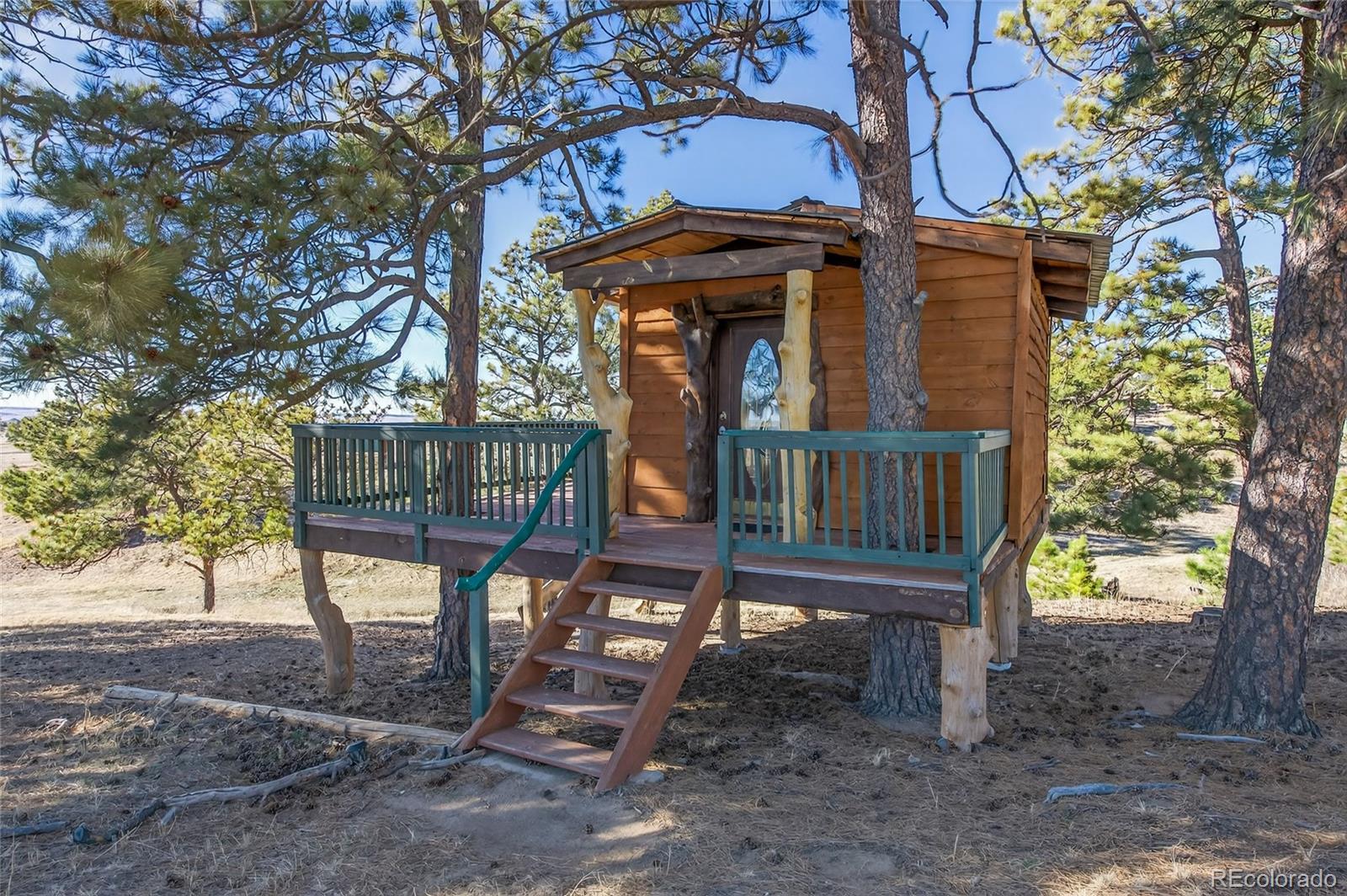 31885 Ridge Road Ramah, CO 80832 - Photo 36 of 47 a view of a bench with a small yard and a large tree