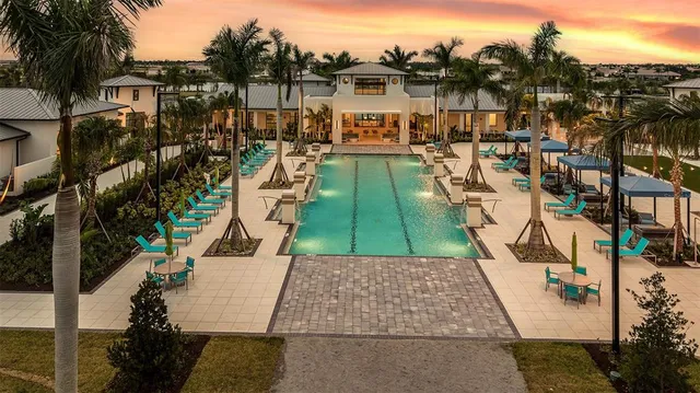 a view of a swimming pool and outdoor space