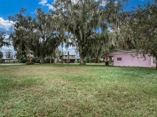 a garden view with houses
