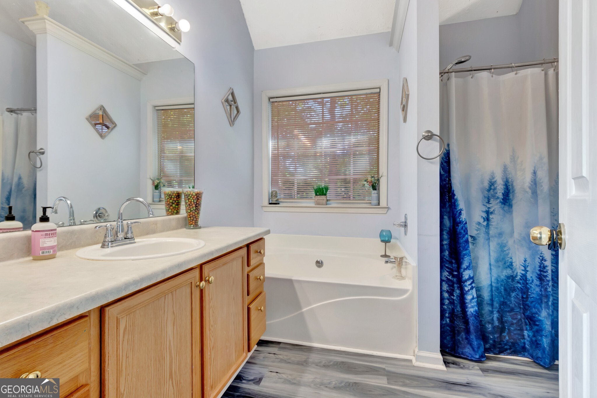 2040 Elm Grove Lane Hampton, GA 30228 - Photo 28 of 38 a bathroom with a granite countertop sink a mirror a bathtub and shower