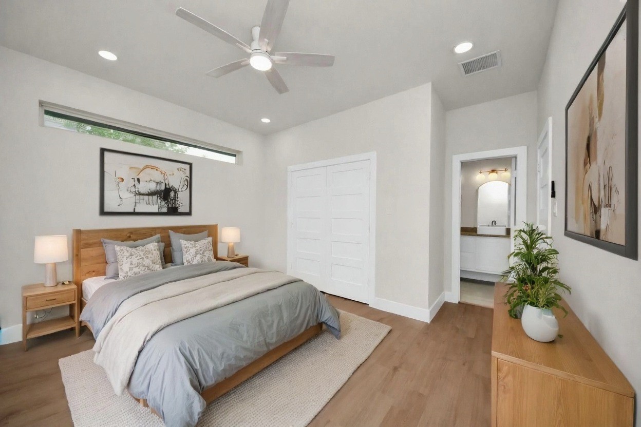 427 North Milby Street Houston, TX 77003 - Photo 14 of 44 a bedroom with a bed and a potted plant