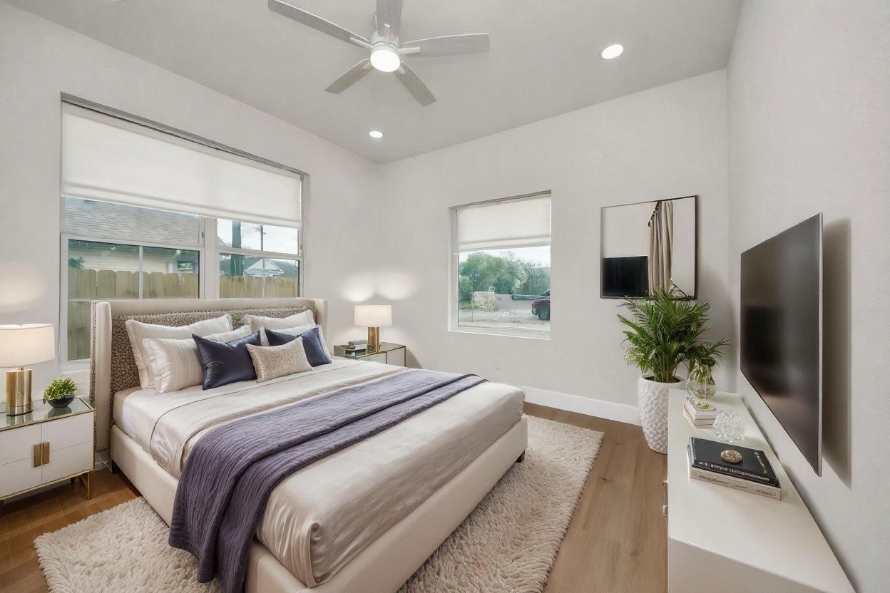 427 North Milby Street Houston, TX 77003 - Photo 27 of 44 a bedroom with a large bed and a flat screen television
