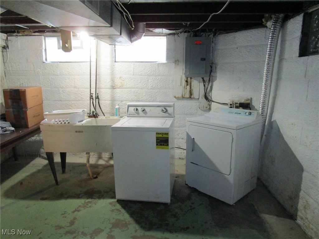 134 Ridgewood Drive Youngstown, OH 44512 - Photo 26 of 29 Laundry room featuring electric panel, washer and clothes dryer, and plenty of natural light