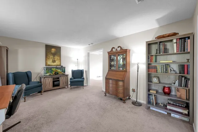 a view of a livingroom with furniture and toys
