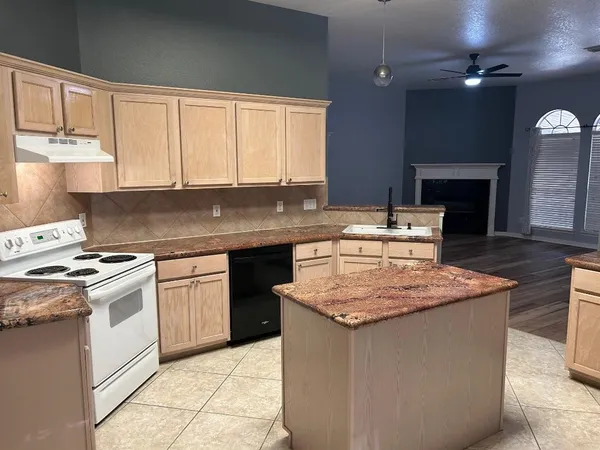 a kitchen with stainless steel appliances granite countertop a stove a sink dishwasher and a refrigerator