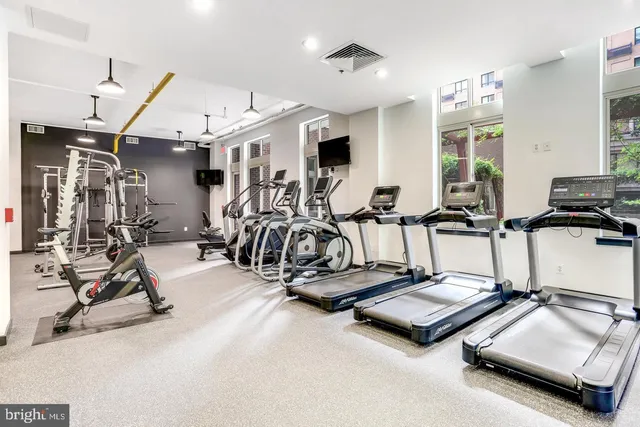 a view of a room with gym equipment
