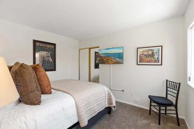 a bedroom with a bed and a chair