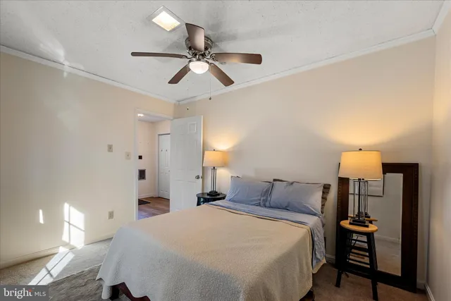 a bedroom with furniture and a large window