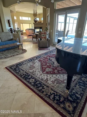 a living room with rug