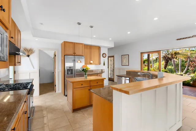 a kitchen with counter top space