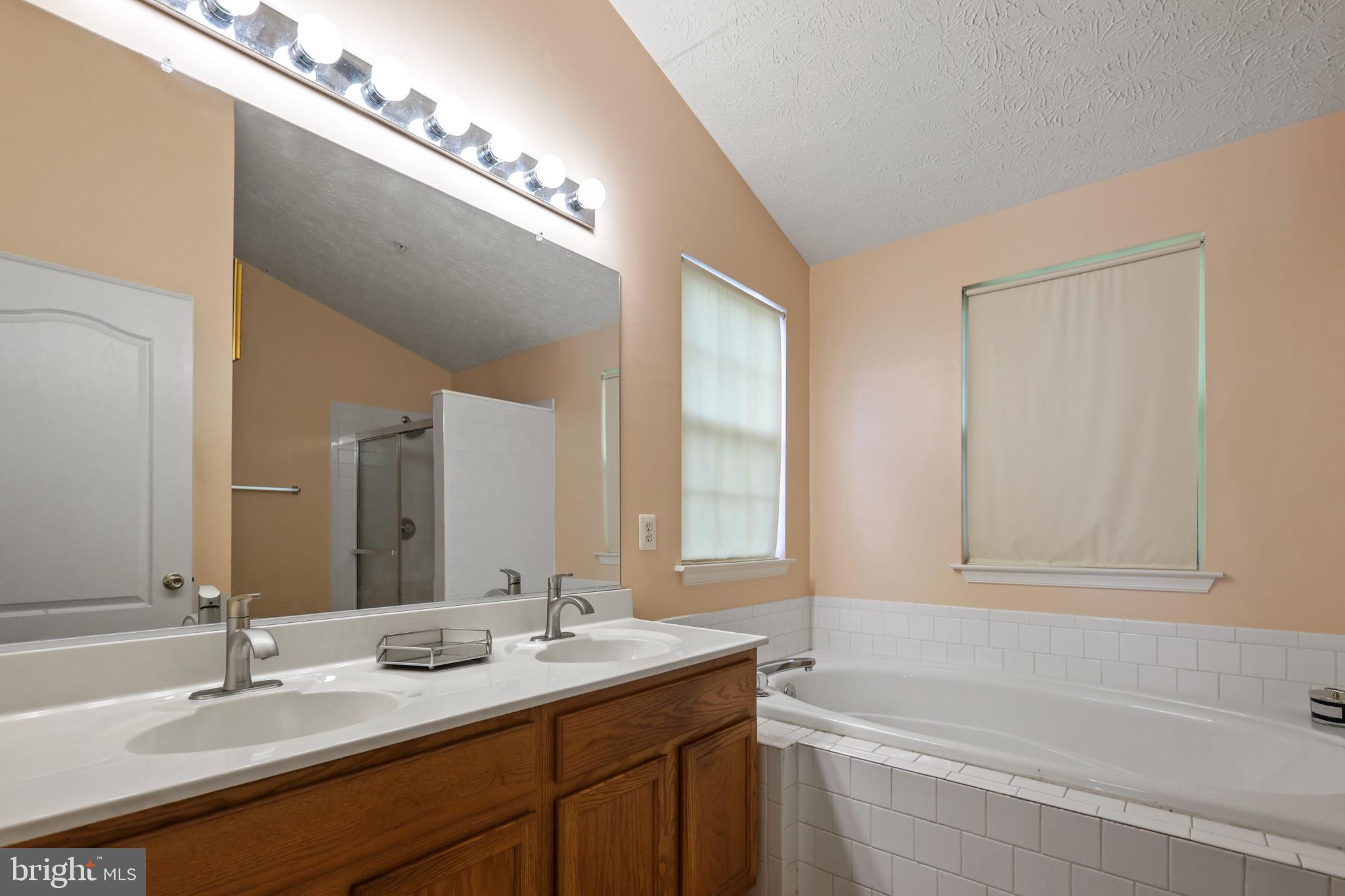 9716 Penguin Place Upper Marlboro, MD 20772 - Photo 17 of 84 a bathroom with a tub a double vanity sink and a mirror