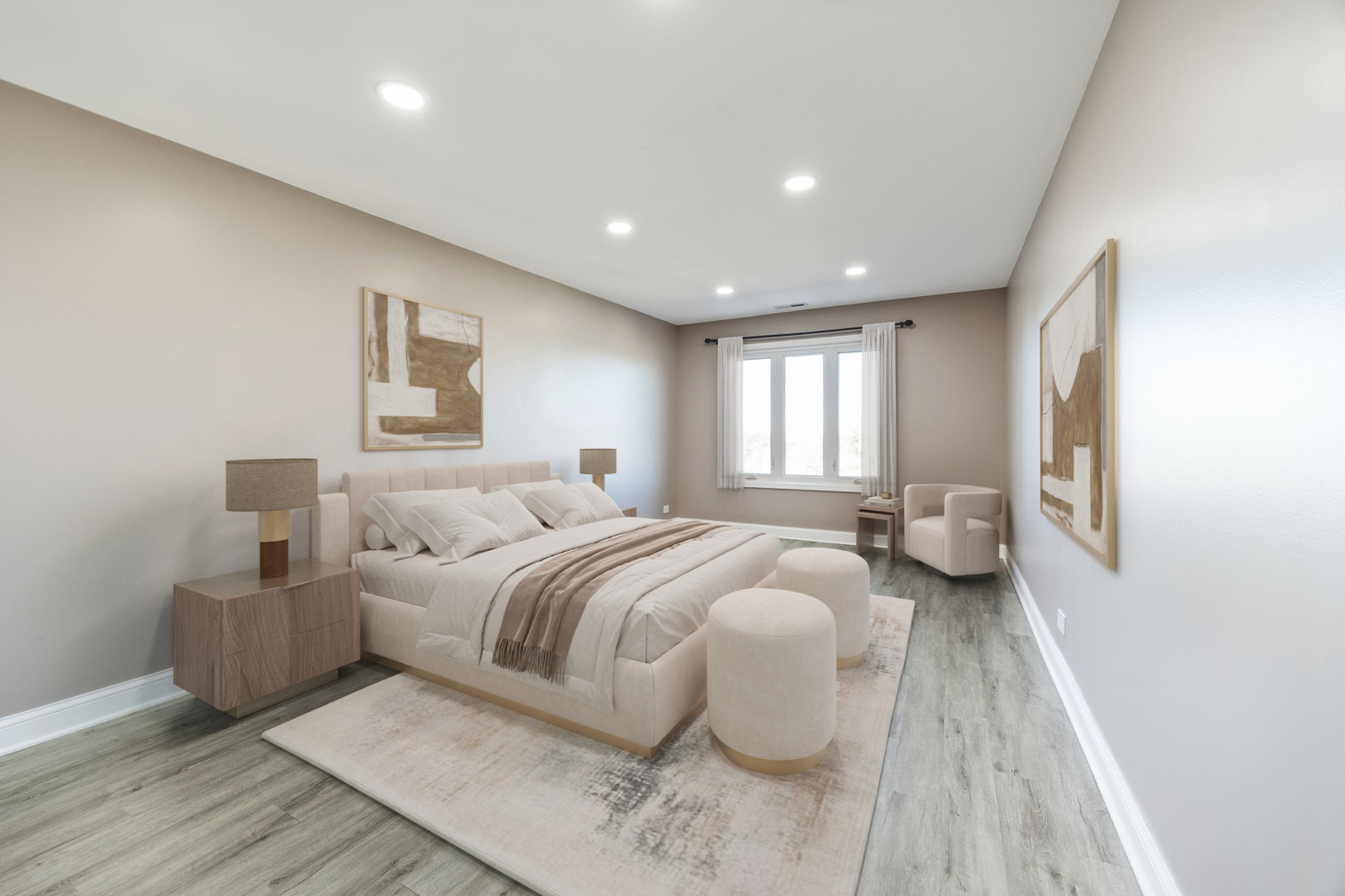 7730 Dempster Street, Unit 406 Morton Grove, IL 60053 - Photo 13 of 32 a spacious bedroom with a bed and a couch