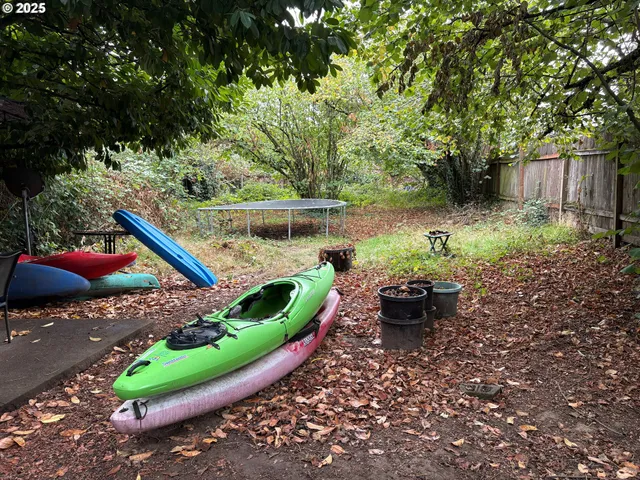 a garden view with a seating space