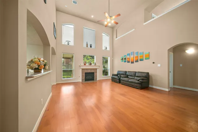 a view of livingroom with furniture and a fireplace
