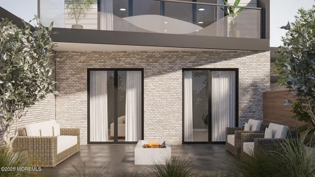 a backyard of a house with seating space