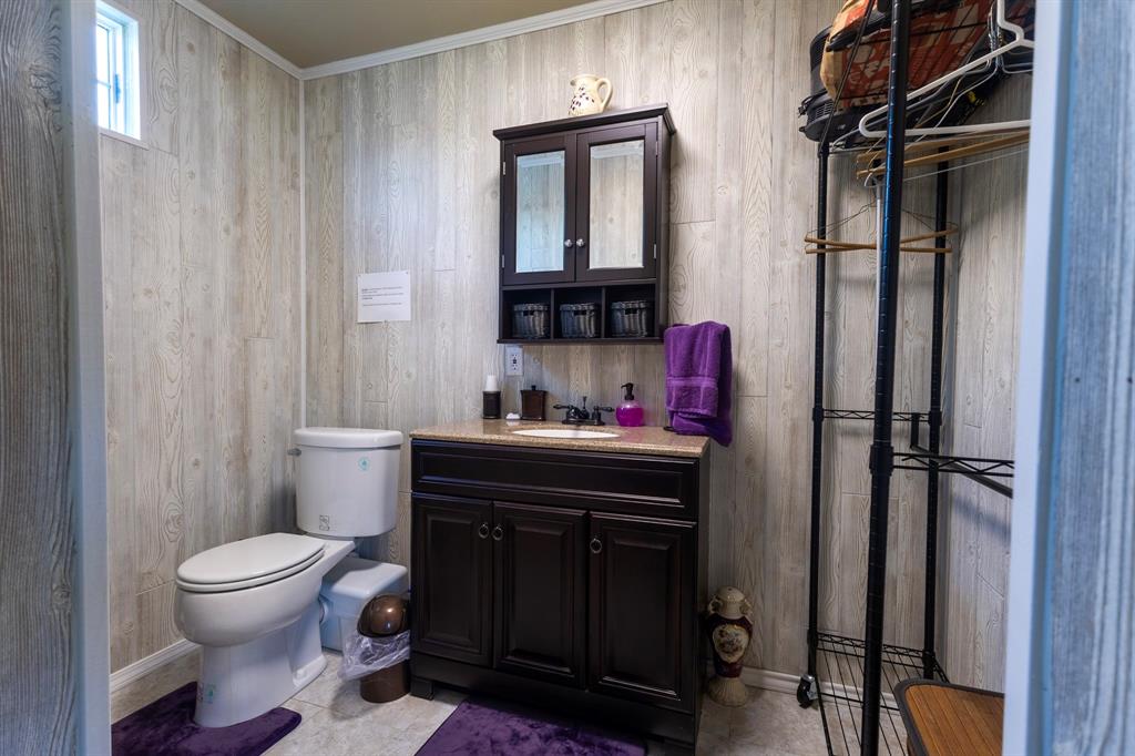 1167 Willow Road Graford, TX 76449 - Photo 24 of 33 a bathroom with a toilet sink vanity and mirror