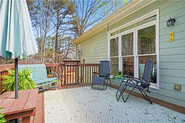 a building outdoor space with patio furniture