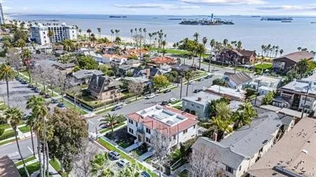 a view of a lake with a city