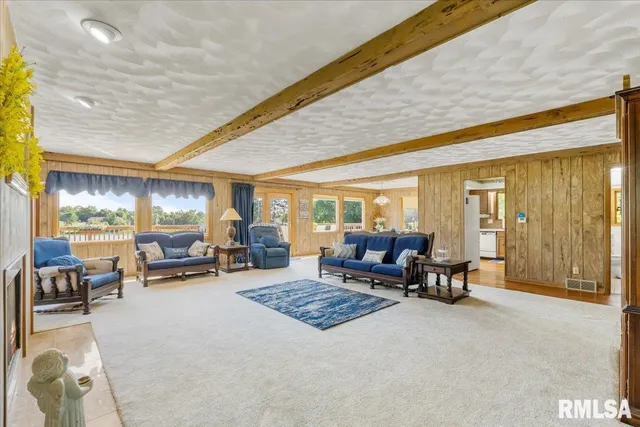 a living room with furniture and a rug