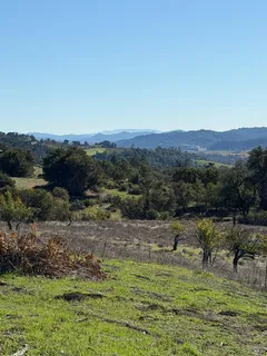 a view of a town with mountains in the background