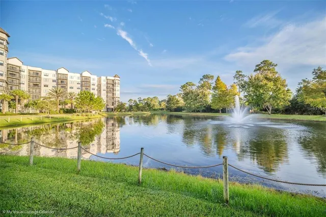 a view of a lake with outdoor space