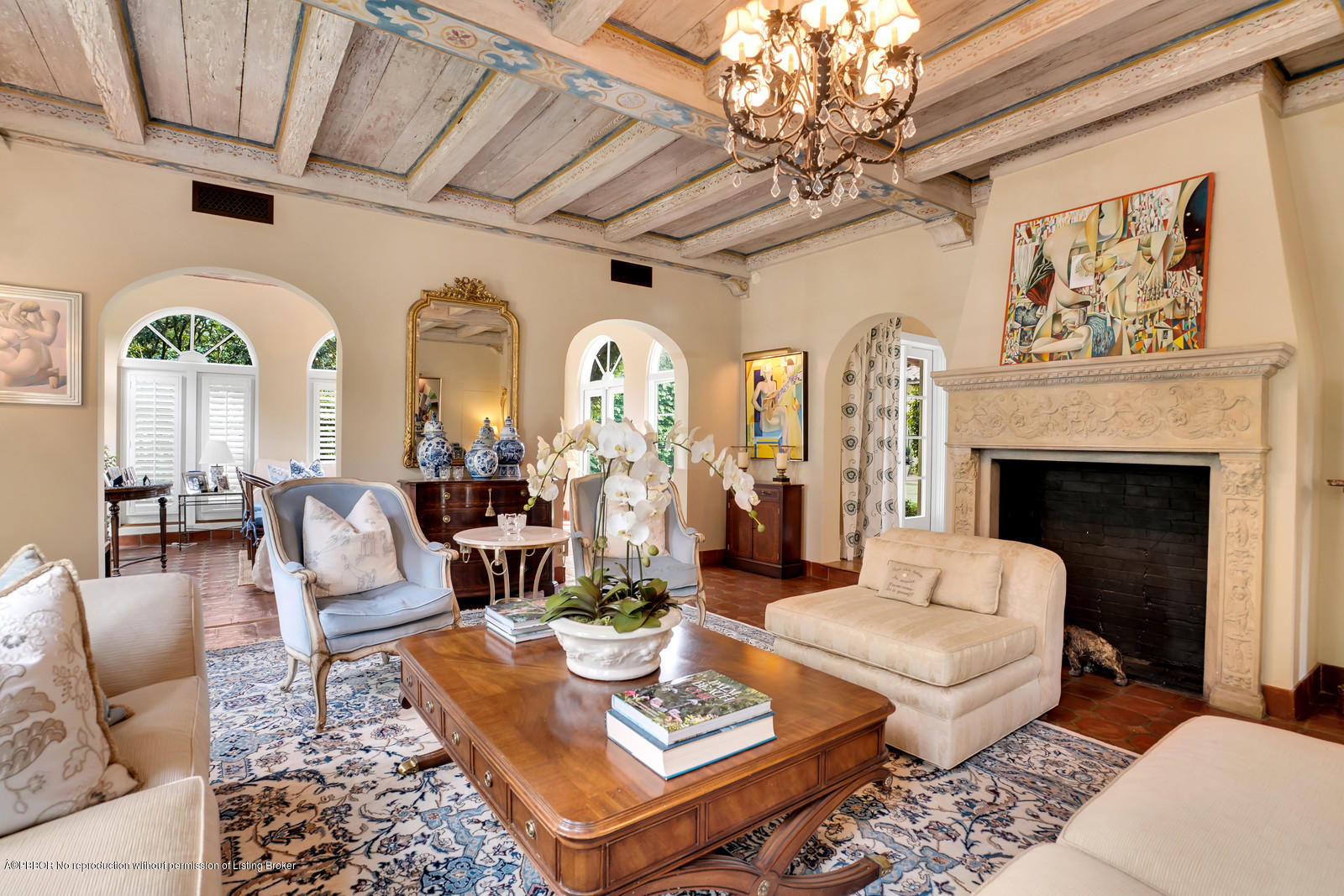 258 Wells Road Palm Beach, FL 33480 - Photo 4 of 18 a living room with furniture a large window and a fireplace
