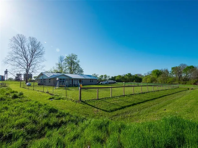 a view of a park with large trees