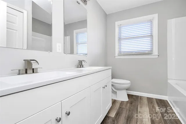 a bathroom with a sink a toilet and a mirror