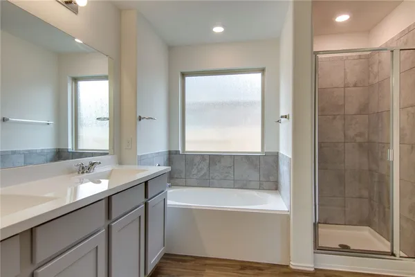 a bathroom with a bathtub