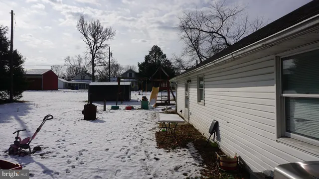 a view of a backyard with furniture and a tree