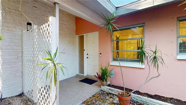a view of front door and potted plants