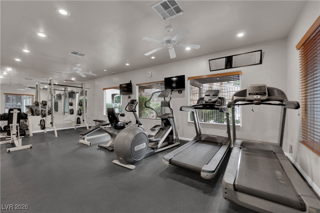2305 West Horizon Ridge Parkway, Unit 3512 Henderson, NV 89052 - Photo 23 of 29 Workout area with recessed lighting and ceiling fan