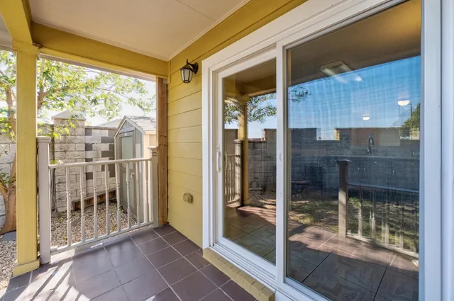 a bathroom with a glass door