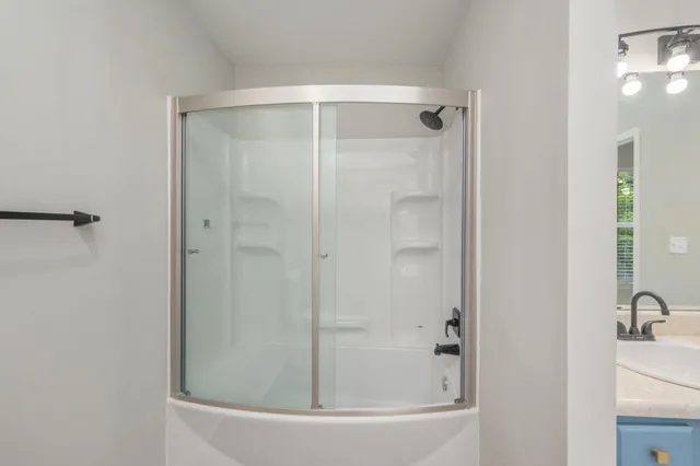 a bathroom with a bathtub