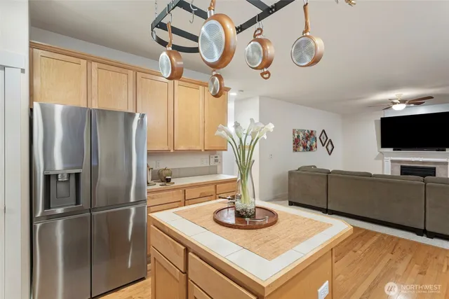 a view of a dining room with furniture and window