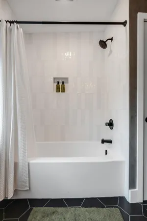 a bathroom with a bathtub