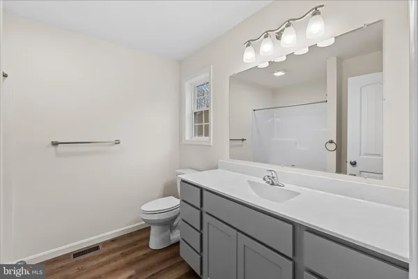 a bathroom with a sink a toilet and a mirror