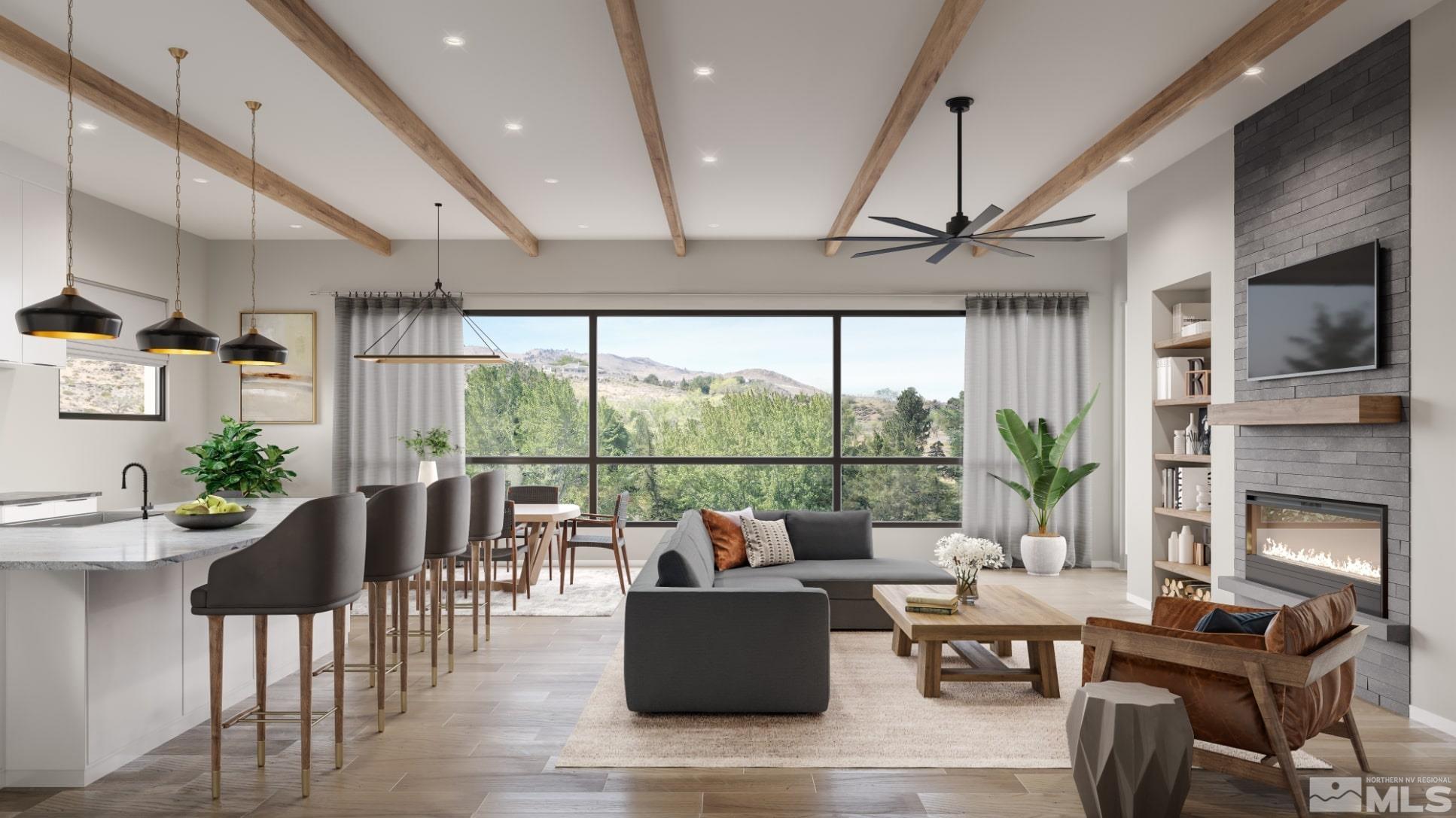 32 Campolina Street Reno, NV 89511 - Photo 3 of 31 a living room with fireplace furniture and a floor to ceiling window