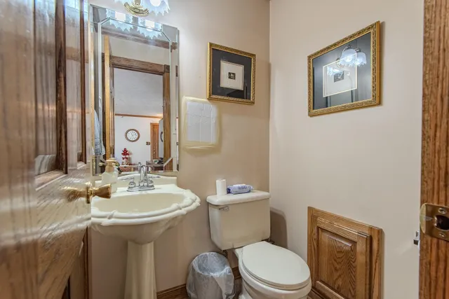 a bathroom with a toilet a sink and mirror