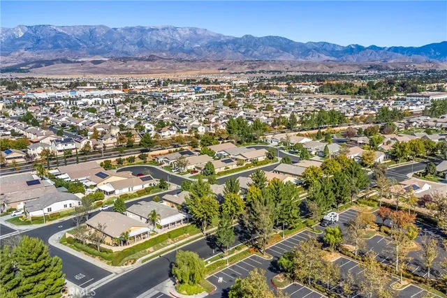 an aerial view of a house with a garden