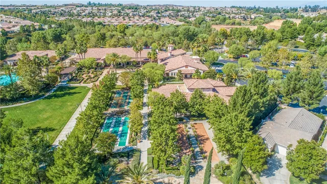 a view of a swimming pool with a garden