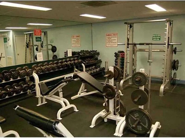a room with gym equipment
