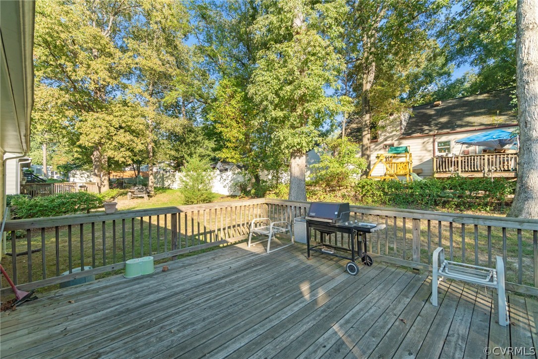 6209 Walderbrook Road Richmond, VA 23234 - Photo 29 of 35 a view of a deck with table and chairs and wooden floor