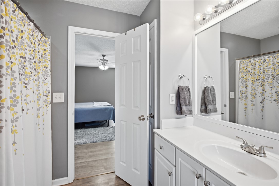158 State Rd S-37-175 Seneca, SC 29672 - Photo 19 of 43 This bathroom features a sleek vanity and a shower with a vibrant curtain.